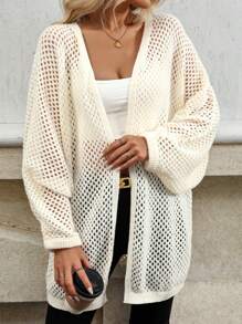 SHEIN LUNE Cárdigan largo abierto de punto con hombros caídos - Blanco - Ver 4