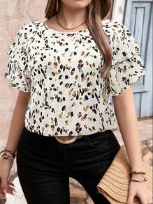 SHEIN LUNE Plus Allover Print Batwing Sleeve Blouse For Summer