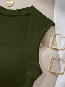SHEIN EZwear Square Neck Spring/Summer Slim Fit Bra-Free Women's Tank Top With Padded Cups
