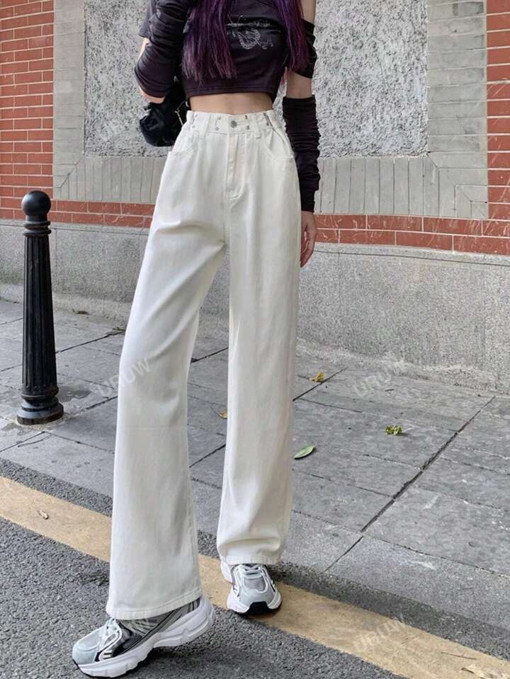 ソリッド ハイウエスト ワイドレッグ ジーンズ | SHEIN JAPAN