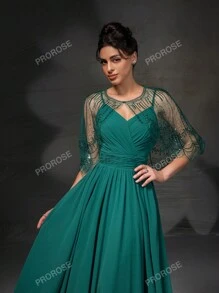 Nuovo arrivo Set Vestito da Festa con Vestito Senza Maniche a Mantella con Ricami in Pizzo Elegante