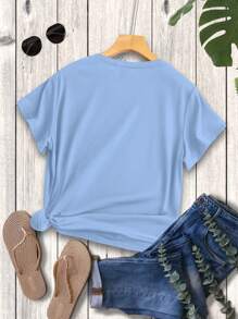 SHEIN Essnce Women's Italian Flag Pattern Summer T-Shirt - Baby Blue - View 2