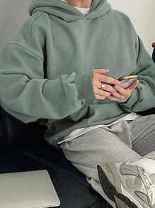 DAZY Men Solid Drop Shoulder Hoodie For Dailywear Fall,Winter - Mint Green - View 5