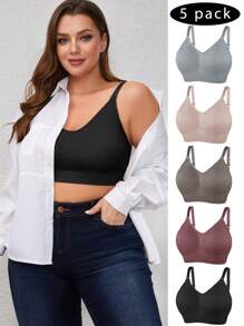 5pcs/Set Plus Size Solid Color Simple Wirefree Bra