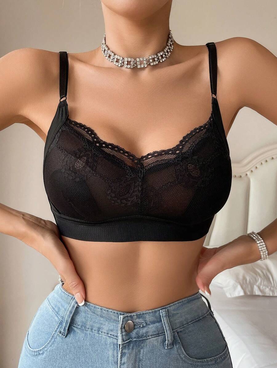 Áo ngực ren không dây cho nữ có cúp ngực hình thỏ cho ngực nhỏ (một mảnh), đồ lót - màu đen - Xem 1