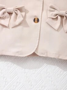 SHEIN Girls' Apricot Deep V-Neck Short Sleeve Jacket - Apricot - View 4