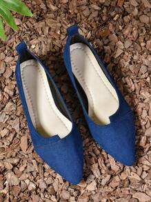 藍色尖頭平底鞋，工作/休閒通用鞋，時尚且增長腿部 - 藍色 - 查看 8
