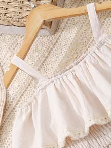 SHEIN Tween Girl Cold Shoulder Ruffle Hem Cami Dress - Apricot - View 6