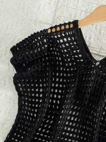 Camiseta cubierta juvenil para chicas con cuello en V, de manga corta, de unicolor y con detalles de ganchillo perfecta para vacaciones