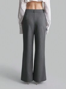 Ontre 女士高腰正式水钻装饰长裤，灰色商务休闲长裤，秋季工作服制服 - 深灰色 - 查看 2