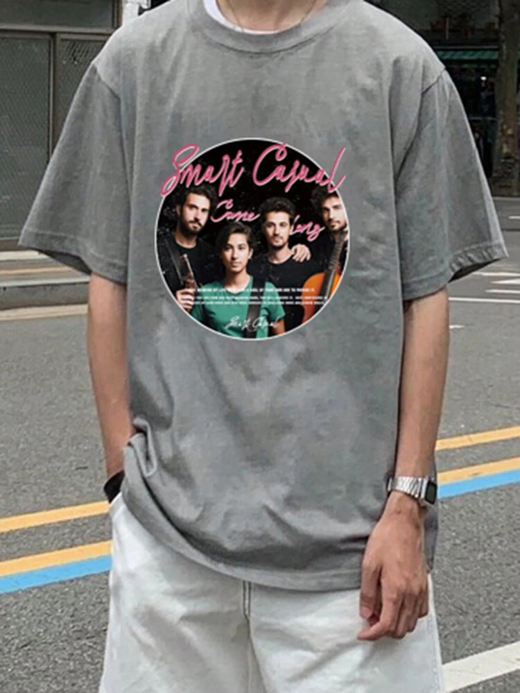 Men's Summer Band Slogan Printed Casual Round Neck Short Sleeve T-Shirt,Graphic Tees