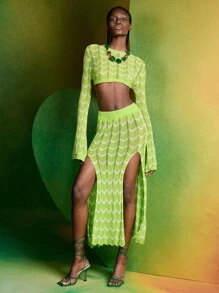 Alice McCall Suéter corto de diseñador con patrón de chevron, blusa de mujer para el otoño, vacaciones, invierno, salir