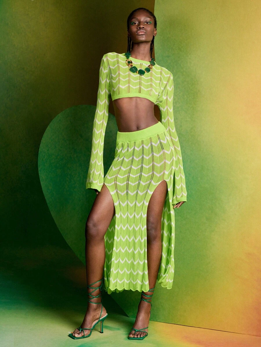 Alice McCall Suéter corto de diseñador con patrón de chevron, blusa de mujer para el otoño, vacaciones, invierno, salir