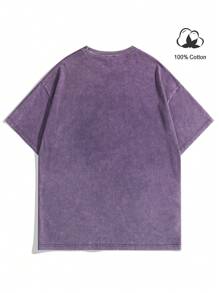Manfinity EMRG Loose Fit Men's Slogan & Angel Printed Drop Shoulder T-Shirt - Purple - View 5