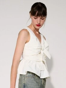 WESTFADE 双蝴蝶结上衣 - 白色 - 查看 1