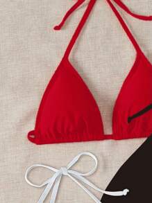 Swim Vcay 3pcs Halter Triangle Bikini Top For Summer Beach Vacation - Multicolor - View 4