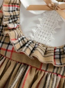 SHEIN Vintaside Kids 女宝宝彼得潘领泡泡袖荷叶边 A 字裙，适合日常穿着和户外活动 - 彩色 - 查看 4