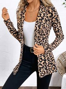 SHEIN Clasi Áo khoác blazer hở mặt trước in họa tiết da báo - Nhiều màu - Xem 5