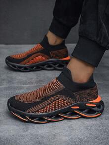 男士運動鞋，時尚、舒適、休閒、扭曲底部、輕便、無帶襪套鞋，全配皮鞋，大尺碼，2024年新款熱銷男士運動鞋 - 黑色 - 查看 2