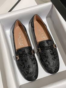 Mengshangli 2025年秋季女士平底一脚蹬皮革乐福鞋，休闲英伦风平底鞋 - 黑色 - 查看 3