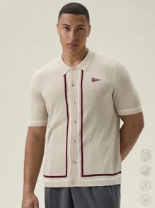 Manfinity VCAY Men Letter Embroidery Striped Trim Knit Top,Back To School