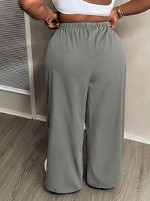 Slaydiva Plus Size High Waisted Loose Drawstring Cargo Pants With Pockets - Perfect For Casual, Running, Street Style - Grey - View 2
