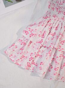 SHEIN SunnyBelle Rochie de vară fără spate cravată cu imprimeu floral - Multicolor - Vizualizare 4