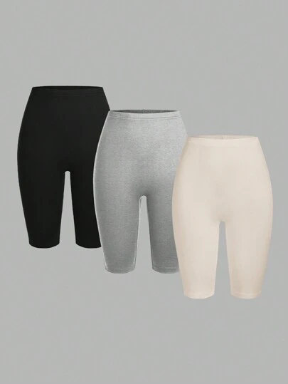 SHEIN EZwear 3pcs Leisure Knitted Short Leggings For Women, Summer Suitable For Going Out Women's Sportswear