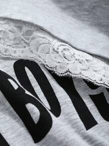 Dazy Petite Plus 夏日Plus字母圖形下肩T恤 - 灰色 - 查看 3