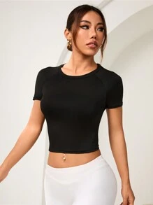 Gameset SHEIN Sport Camiseta deportiva de manga raglán corta con estampado de lunares - Negro - Ver 6