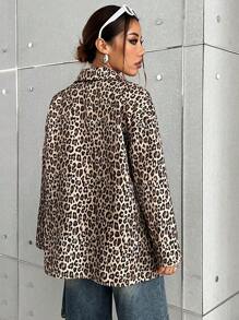 SHEIN EZwear 女士休閒長袖合身編織豹紋外套 - 彩色 - 查看 2