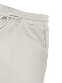 INAWLY Solid Batwing Sleeve Tee & Drawstring Waist Sweatpants Without Bag - Beige - View 5