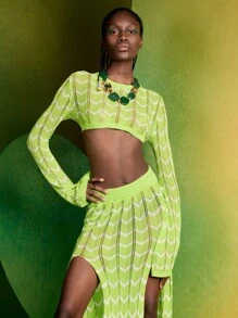 Alice McCall Suéter corto de diseñador con patrón de chevron, blusa de mujer para el otoño, vacaciones, invierno, salir