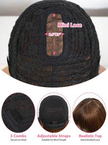 帶瀏海的鬆緊短髮類型人髮卷短髮假髮，2.5"X1"花邊的奧半布朗髮助手，非常輕盈的牙齒紋理P4/30 - S4/30 - 查看 5