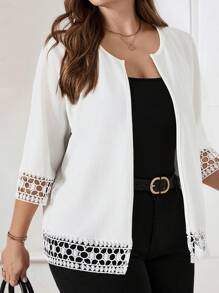 Miaspire Plus Size White Jacket With Water-Soluble Lace Patchwork,Fall Women Clothes Winter Autumn - White - View 5