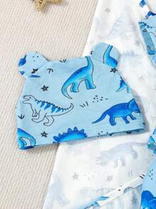 SHEIN 4قطع هدية مجموعة لطفل الذكر مكونة من بدلة سباحة بطباعة سمكة القرش بأكمام طويلة، بدلة سباحة بأكمام قصيرة، وبناطيل طويلة وبطانية ملف - متعدد الألوان - مشاهدة 6