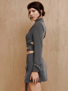 MONSE Mathilde Lhomme Designer Business Lässig Gekreuzter Schlips und Blazer mit offenem Rücken, für Feiertage, Urlaub, Ausgehen, Frühling, Festivals, Ibiza-Passform, Büro