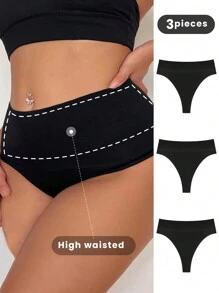 3 pezzi di Intimo per donne di taglia forte a vita alta e perizoma in colore tinta unita