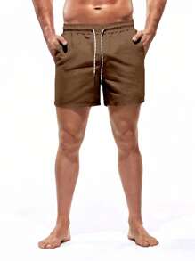 Manfinity KASUA Quần short đi biển dáng rộng dây rút màu trơn cho nam đi nghỉ - Cà phê nâu - Xem 3