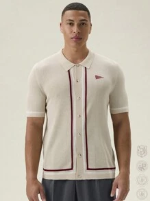 Manfinity VCAY Men Letter Embroidery Striped Trim Knit Top,Back To School