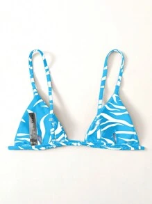 SHEIN Swim Summer Beach Bikini Top, Random Print - Blue and White - View 2