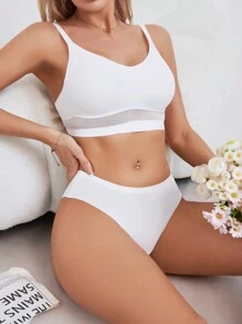 SHEIN 纯色无缝白色胸罩和内裤套装