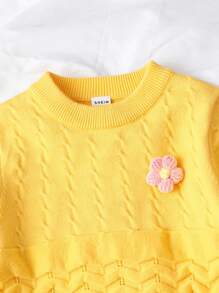 Young Girl 3D Floral Texture Cute & Personalized Sweater For Autumn And Winter, Girls Knit Sweater, Yellow Baby Sweater, Toddler Girl Sweater