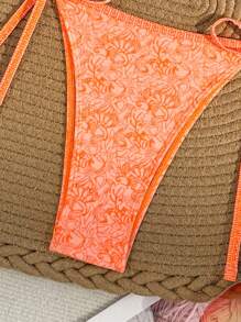 SHEIN Swim Phụ Nữ Đi Biển Mùa Hè Họa Tiết Hoa Dây Cổ Màu Cam Bộ Bikini Gợi Cảm Bộ Bikini Hai Mảnh - Nhiều màu - Xem 3