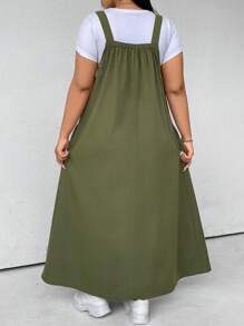 SHEIN EZwear 加大翻盖口袋连衣裤（不含 T 恤），适合日常穿着 - 軍綠色 - 查看 2