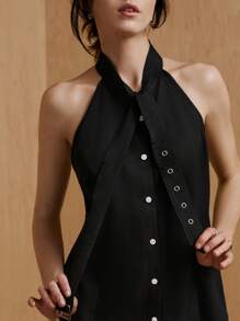 MONSE Designermäßiger Business-Lässig Gürtel-Knopf-Neckholder-Oberteil, für Sommer, Urlaub, Ferien, Frühling, Strand, Ausgehen, Festival, Ibiza-Looks, Büro
