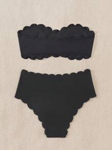 SHEIN Swim Bộ bikini 3D đi biển mùa hè trang trí hoa quây gợi cảm dành cho nữ - màu đen - Xem 6