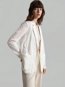 Ontre Áo khoác vest nữ tay dài phối ren, trang phục thường ngày mùa thu, trang phục - trắng - Xem 3