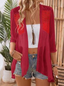 SHEIN LUNE Chaqueta casual unicolor de uso diario para mujer - Rojo - Ver 1