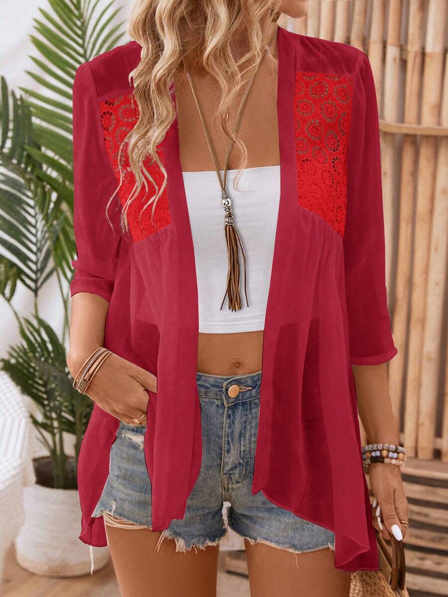 SHEIN LUNE Chaqueta casual unicolor de uso diario para mujer - Rojo - Ver 1